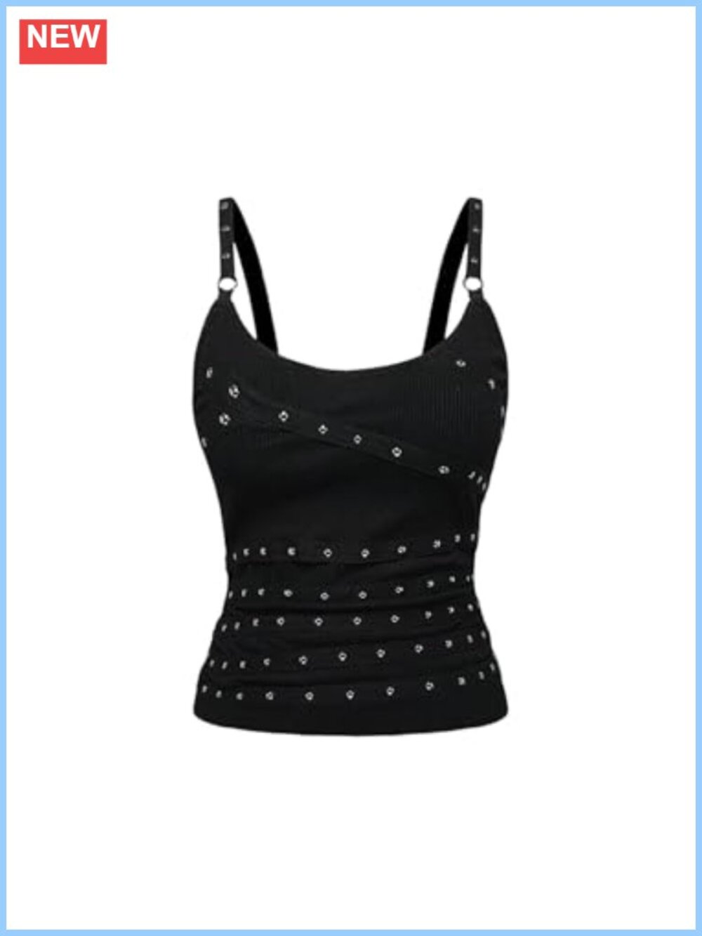 Women's Studded Ribbed Scoop Neck Slim Fit Knit Tank Top Streetwear